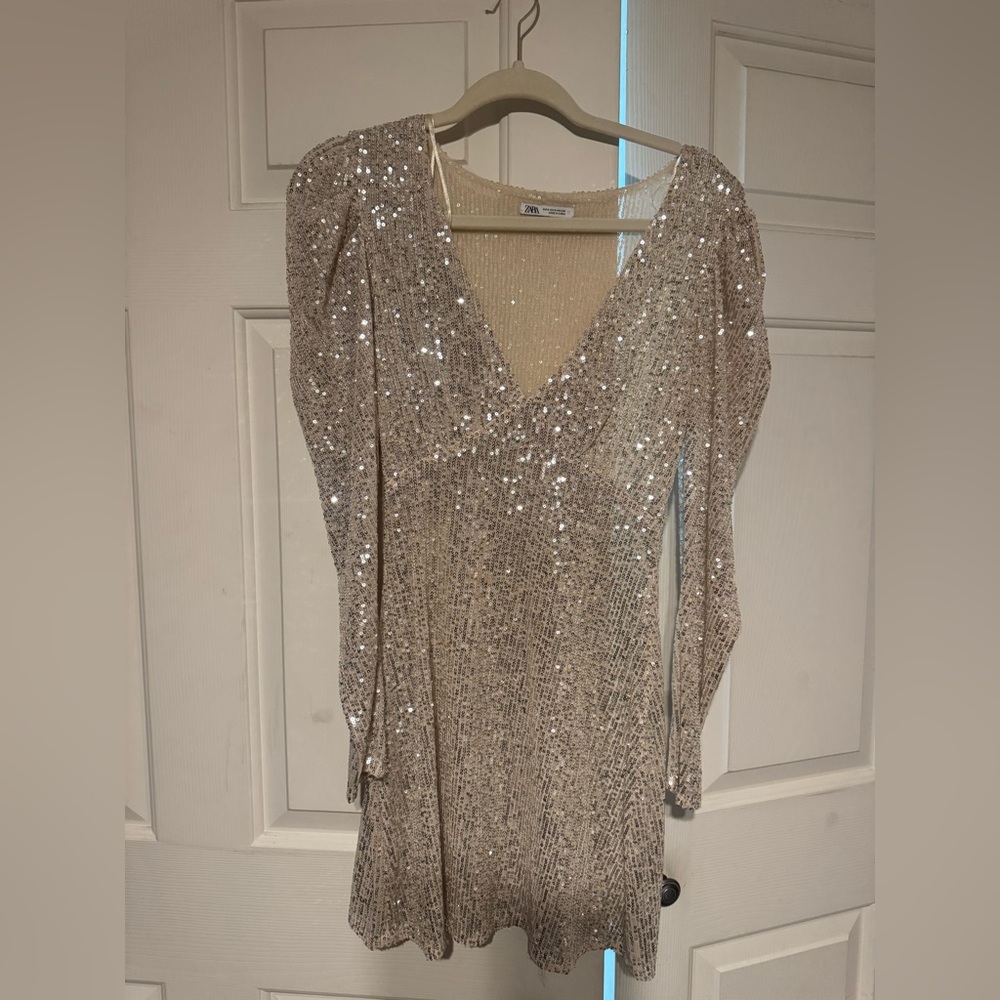Zara Glittering Silver Evening Dress